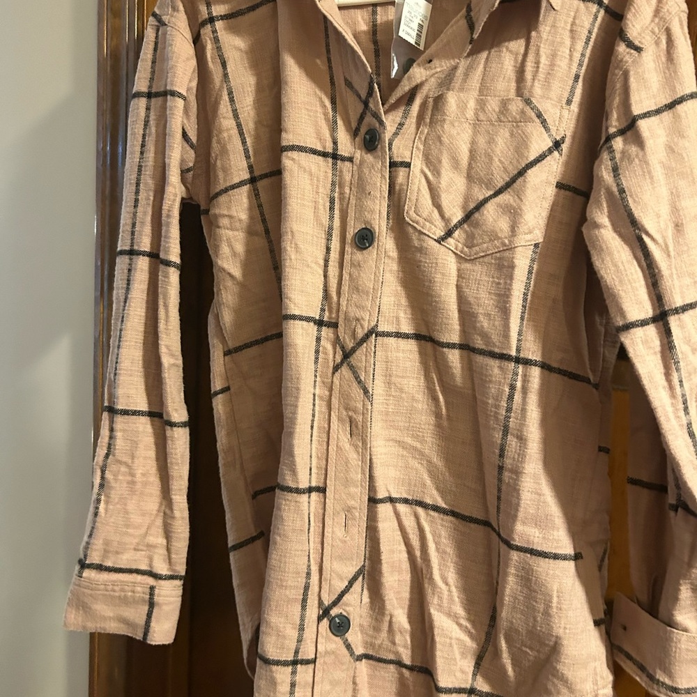 Maurices Tan and Black Casual Button Down Shirt